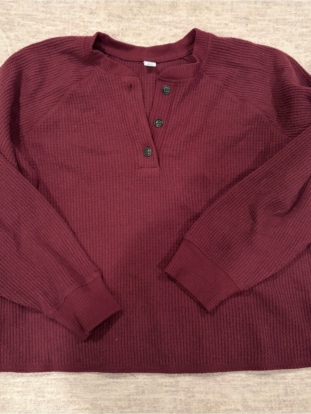 Old Navy Women’s Henley Waffle Knit Long-Sleeve Shirt - Burgundy